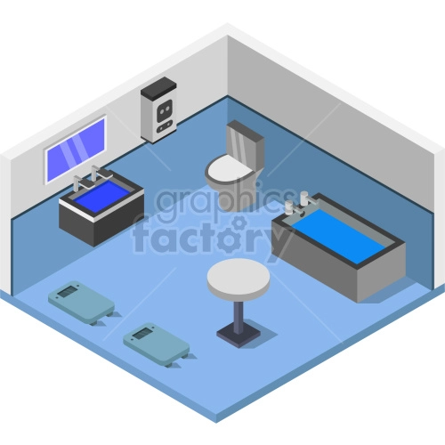 isometric blue bathroom vector clipart