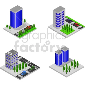 city buildings isometric clipart bundle