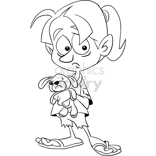black and white cartoon poor girl clipart