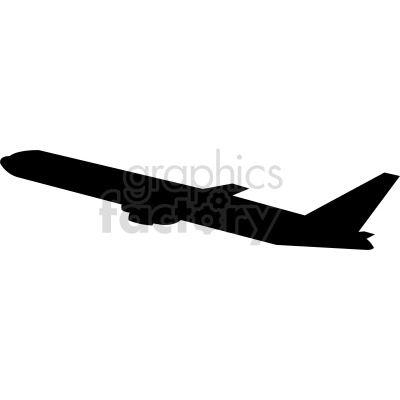 The clipart image shows a silhouette of an airplane taking off. The image is in black and white and depicts the shape of an airplane with wings and tail fins pointed upwards, as if it's just starting to lift off the ground or runway.
