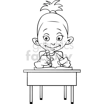 black and white female student sitting at classroom desk vector