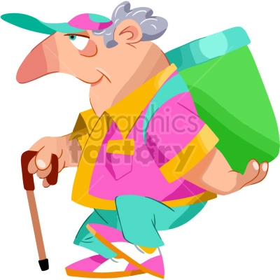 cartoon senior citizen delivering food because they can not afford to retire vector