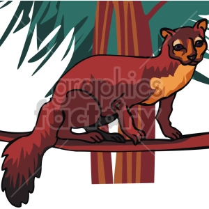 The clipart image shows a cute, cartoonish lemur sitting on its hind legs with its front legs standing. The lemur is depicted facing the viewer with its large eyes, small nose, and pointy ears visible. It is standing on a branch, most likely high up in the canopy
