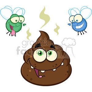 royalty free rf clipart illustration two flies hovering over pile of happy poop cartoon characters vector illustration isolated on white backgrond