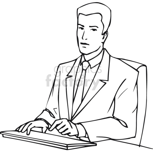 lawyer sitting at keyboard black white