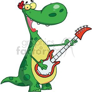Guitar Playing Green spotted Dinosaur