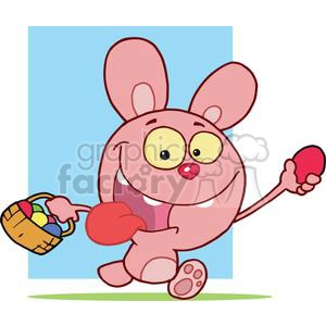 Rabbit Running And Holding Up An Easter Egg And Carrying A Basket