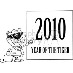 Cartoon Character Animal Happy Tiger Presenting A Blank Sign With A Holly Corner