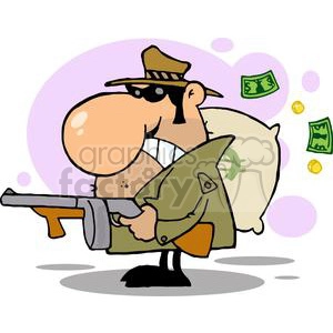  Cartoon  Gangster Man with his Gun and Bag of Money