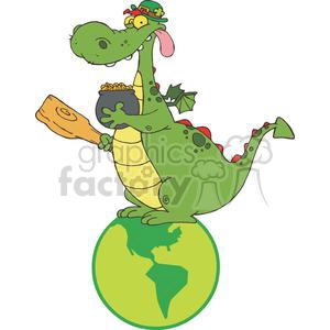 Leprechaun Dragon with a pot of gold and mace sitting on a globe