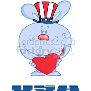 Cute Patriotic Blue Bunny Holds Heart And Text USA
