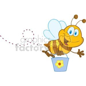 Cartoon Character Bee Flying Bucket
