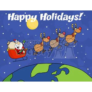 3344-Team-Of-Reindeer-And-Santa-In-His-Sleigh-Flying-Above-The-Globe