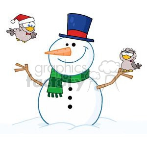 Friendly-Snowman-With-A-Cute-Birds