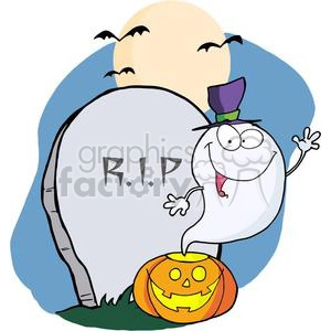 3229-Ghost-Waving-From-Pumpkin-Near-Tombstone-And-Bats