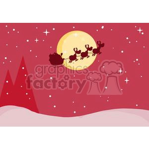 3142-Black-Silhouette-Of-Santa-And-A-Reindeers-Flying-In-A-Sleigh
