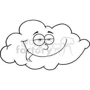The clipart image features a cartoonish cloud with a funny and cute facial expression. The cloud has eyes with glasses, a smiling mouth, and one of its hands resting against its chin, giving it a thoughtful or playful appearance.