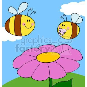 4126-Mother-Bee-Fflying-With-Baby-Bee-Over-Flower