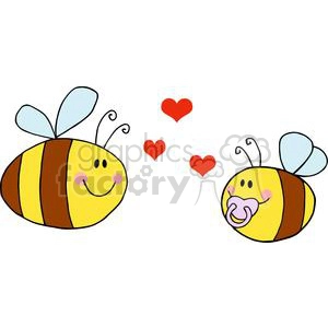4124-Mother-Bee-Fflying-With-Baby-Bee-and-Red-Hearts