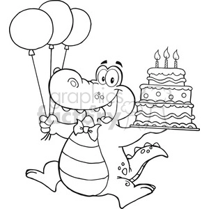 black-white-alligator-holding-birthday-cake