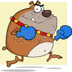 This clipart image features a funny and comical illustration of a brown dog wearing boxing gloves, a boxer's belt, and a playful expression, ready to box. The dog is depicted in a dynamic pose, suggesting movement and a humorous take on boxing.