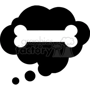 This clipart image depicts a thought bubble with a bone inside it. The thought bubble typically represents dreaming or daydreaming, and the bone suggests that the subject, likely a dog, is dreaming about a bone.