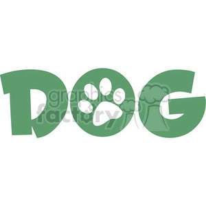 The clipart image features the word DOG with a graphical representation of a dog paw print in place of the letter O. The color of the text and paw is green.