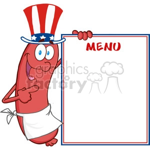 Happy Sausage With American Patriotic Hat Showing Menu
