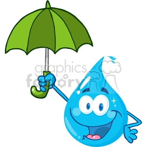 12866 RF Clipart Illustration Smiling Water Drop With Umbrella