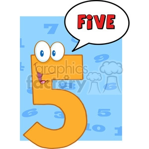 5000-Clipart-Illustration-of-Number-Five-Cartoon-Mascot-Character-With-Speech-Bubble