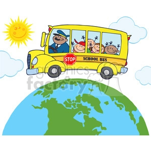 5050-Clipart-Illustration-of-Happy-Children-On-School-Bus-Around-Earth