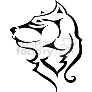 The clipart image features a stylized outline of what appears to be a wolf or a dog. It has a sharp, tribal tattoo-like design that is streamlined and suitable for vinyl cutting. The design is bold and uses thick and thin lines to create a dynamic representation of the animal's head in profile, conveying a sense of the wild and strength.