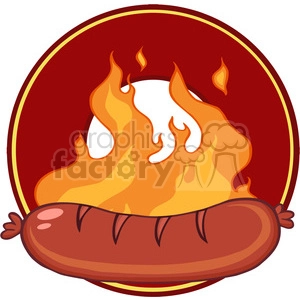 Grilled-Sausage-And-Flames-With-Banner-In-Circle