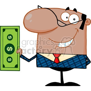 Clipart of Smiling African American Business Manager Holding A Dollar Bill