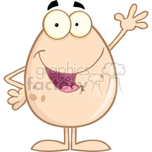 Clipart of Smiling Brown Egg Cartoon Character Waving For Greeting