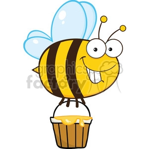 6550 Royalty Free Clip Art Smiling Cute Bee Flying With A Honey Bucket