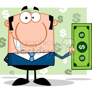 5568 Royalty Free Clip Art Smiling Business Man Holding A Dollar Bill