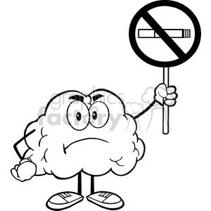 5993 Royalty Free Clip Art Angry Brain Cartoon Character Holding up A No Smoking Sign