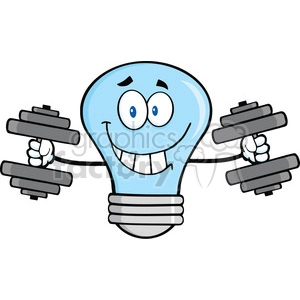6111 Royalty Free Clip Art Smiling Blue Light Bulb Cartoon Character Training With Dumbbells