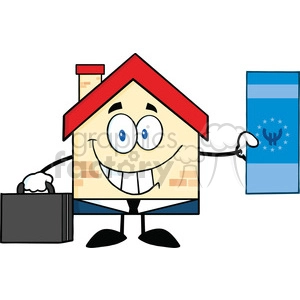 6454 Royalty Free Clip Art Smiling House Businessman Carrying A Briefcase And Showing A Euro Bill