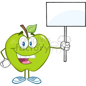 5771 Royalty Free Clip Art Happy Green Apple Cartoon Character Holding Up A Blank Sign