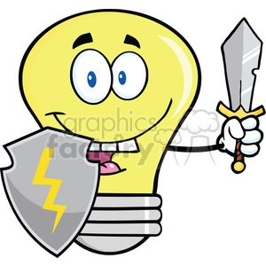 6117 Royalty Free Clip Art Light Bulb Guarder With Shield And Sword