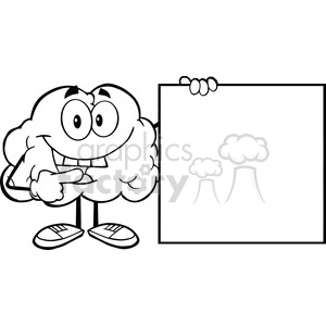 5995 Royalty Free Clip Art Happy Brain Cartoon Character Showing A Blank Sign