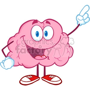 5864 Royalty Free Clip Art Happy Brain Character Pointing With A Finger
