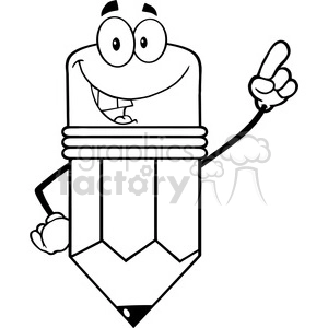 5913 Royalty Free Clip Art Smiling Pencil Cartoon Character Pointing With Finger