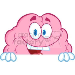 5852 Royalty Free Clip Art Smiling Brain Character Over A Blank Sign