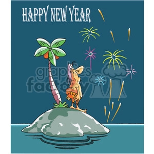 cartoon happy new year from island