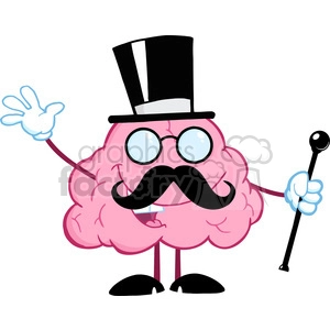 5859 Royalty Free Clip Art Happy Brain Gentleman With Cylinder Hat And Cane Waving For Greeting