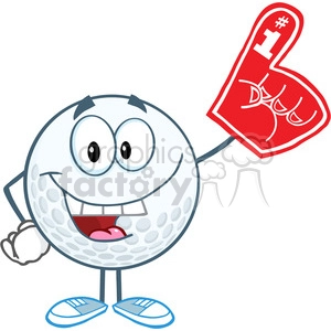 5746 Royalty Free Clip Art Smiling Golf Ball With Foam Finger