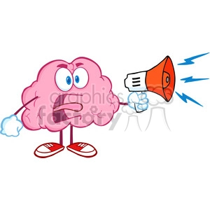 5848 Royalty Free Clip Art Angry Brain Cartoon Character Screaming Into Megaphone
